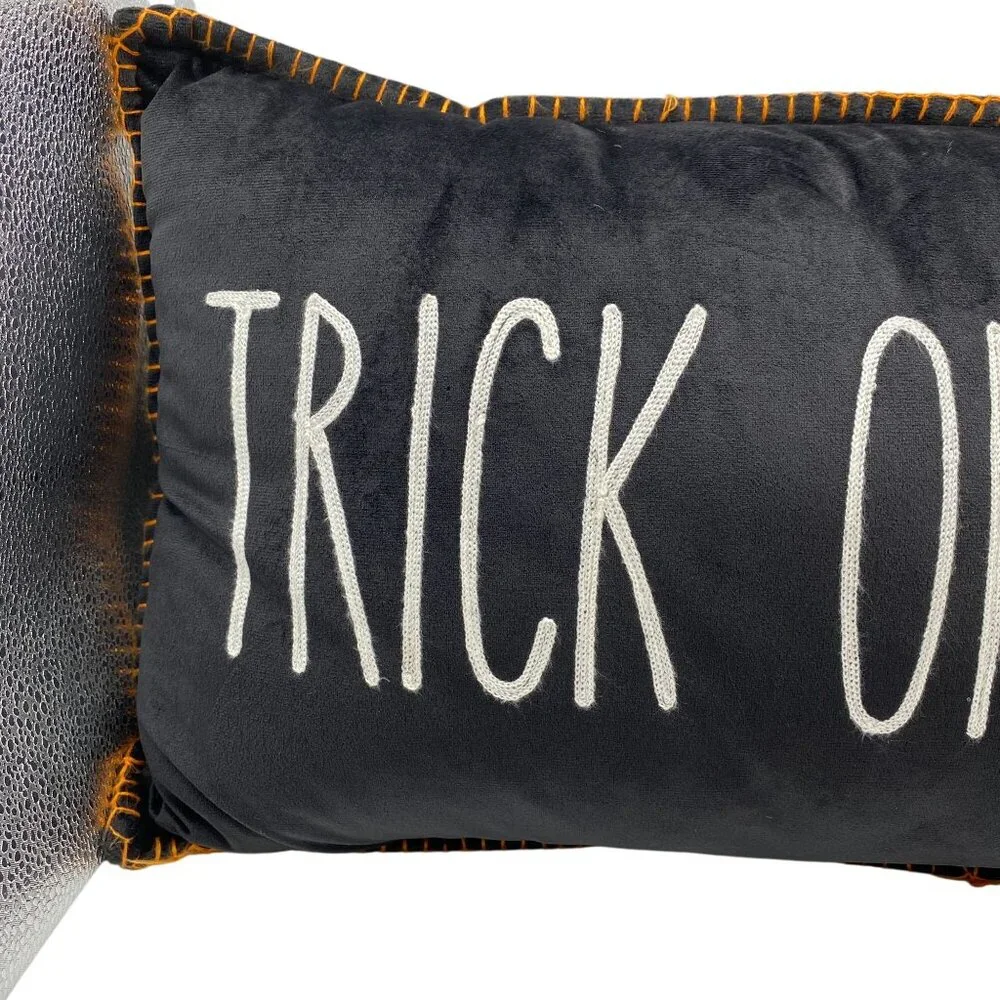 Stratford home velour Trick or Treat halloween pillow decor plush black spell ou